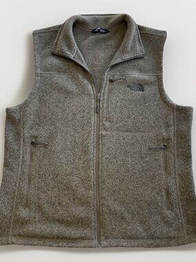 North Face Vest Men L Gordon Lyons Fleece Sweater  Full Zip Hike brown beige